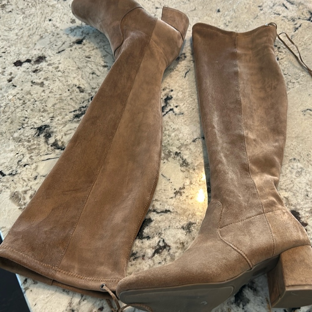 Faux tan suede over the knee boots. 2 inch heel